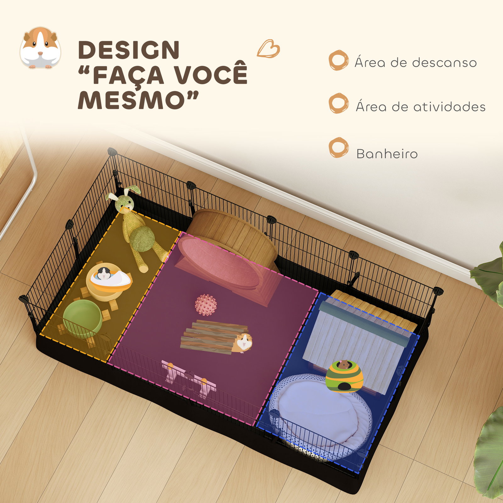 Cerca metálica para animais de 12 painéis DIY tapete impermeável parque para porquinhos-da-índia ouriços 120x60x40 cm preto