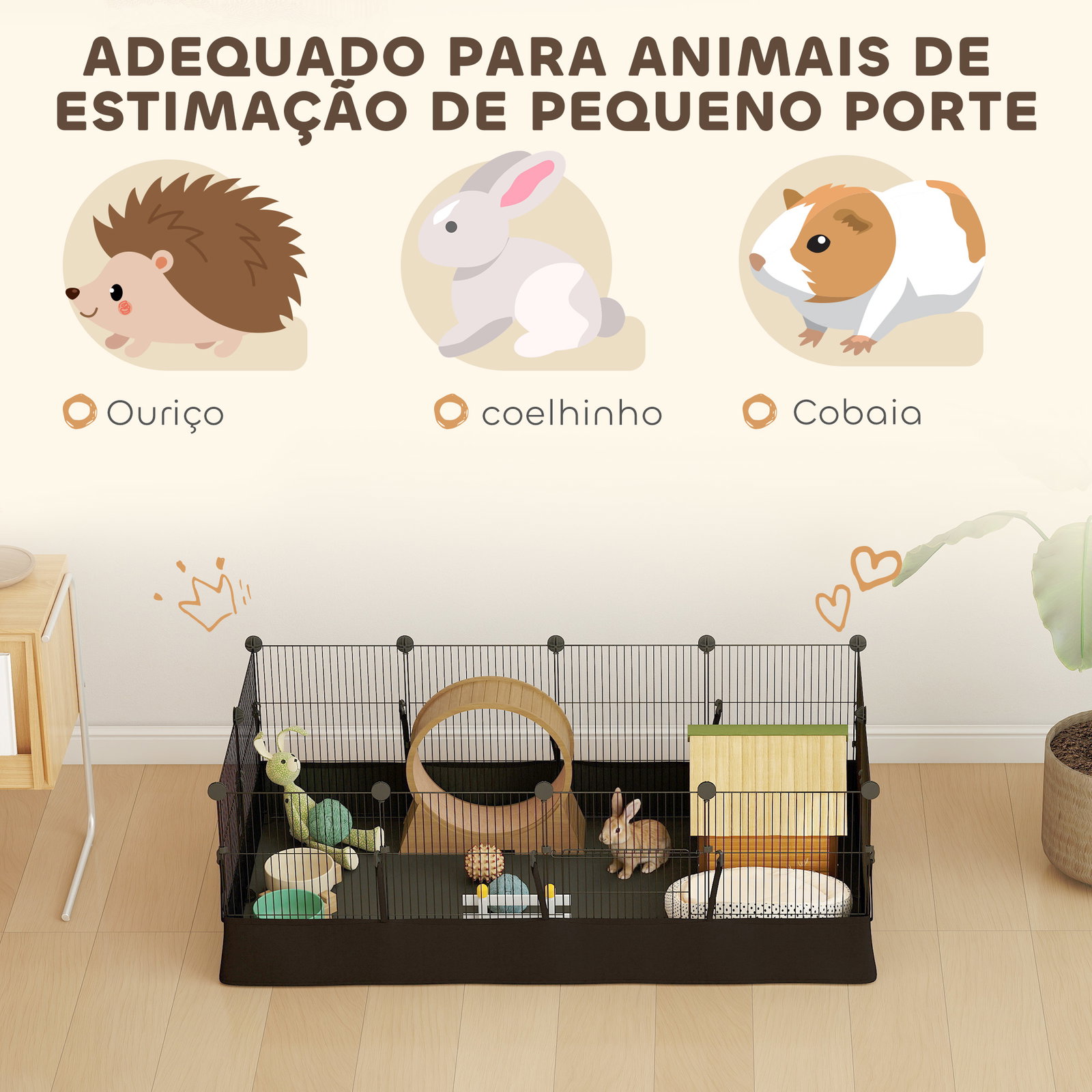 Cerca metálica para animais de 12 painéis DIY tapete impermeável parque para porquinhos-da-índia ouriços 120x60x40 cm preto