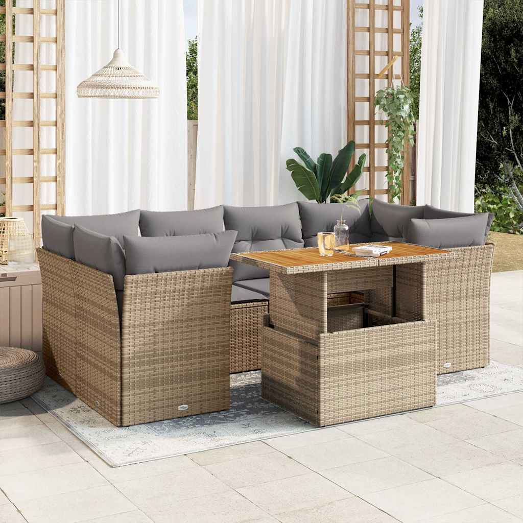 7 Pcs conjunto de sofás p/ jardim com almofadões vime PE bege