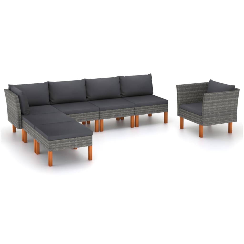 7 Pcs conj. lounge jardim vime PE e eucalipto maciço cinzento