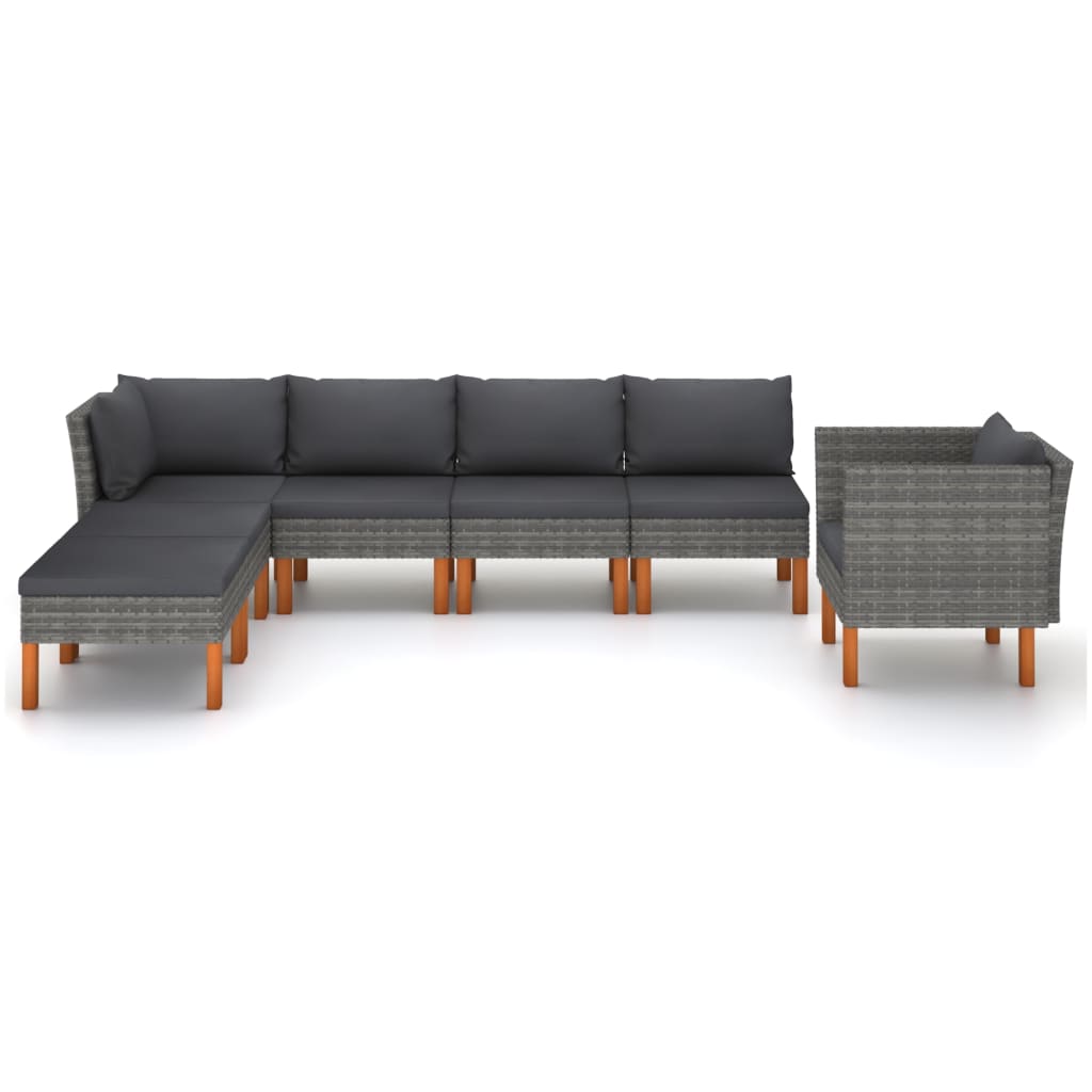 7 Pcs conj. lounge jardim vime PE e eucalipto maciço cinzento