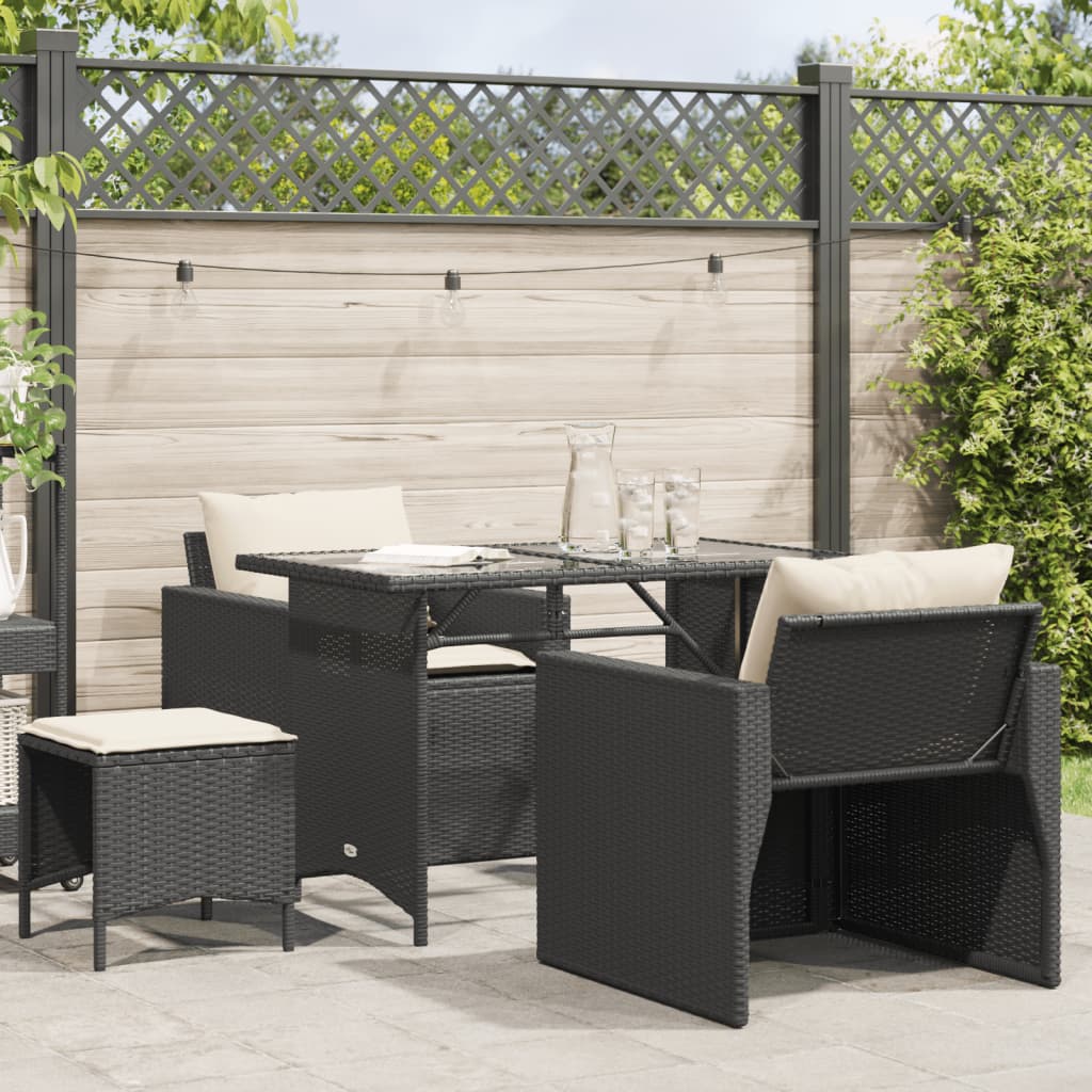 4 Pcs conjunto de sofás para jardim c/ almofadões vime PE preto