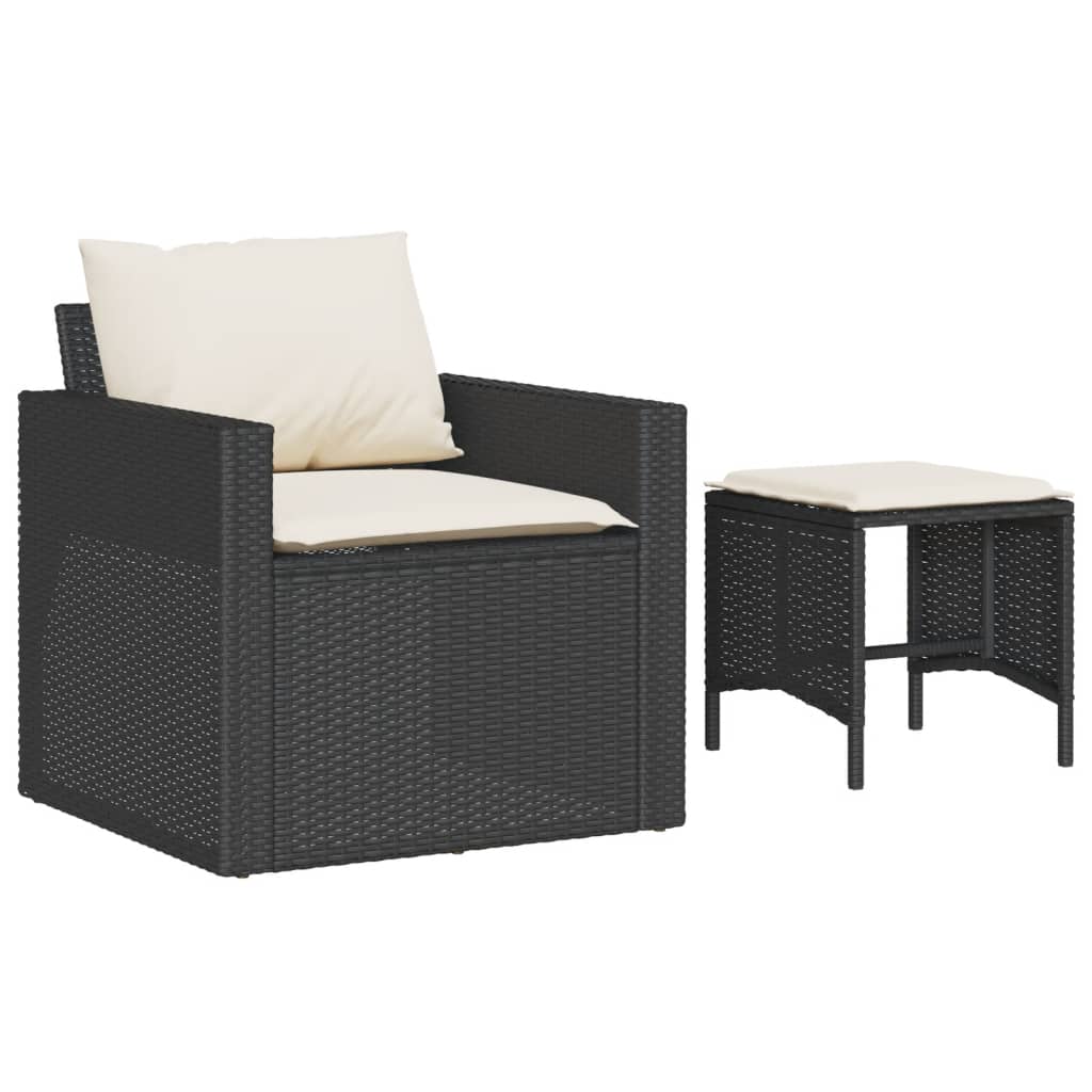 4 Pcs conjunto de sofás para jardim c/ almofadões vime PE preto