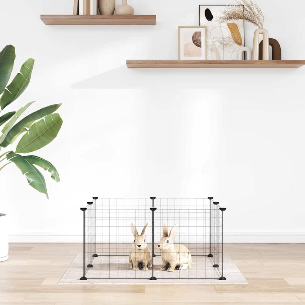 Gaiola para animais de estimação com 8 painéis, preta, 70x70x35 cm, aço