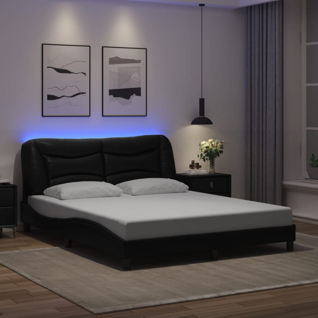 Estrutura de cama com LED sem colchão hvar 160x200cm preto
