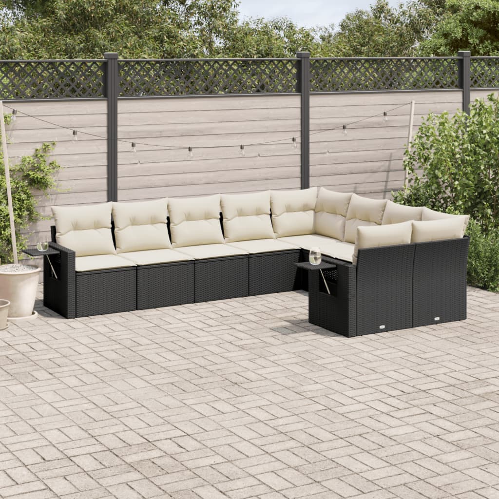 9 Pcs conjunto de sofás p/ jardim c/ almofadões vime PE preto