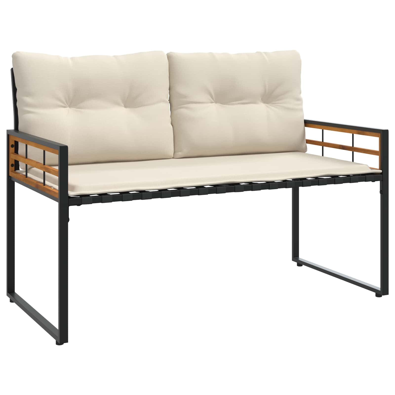 Banco de camada de madeira com almofada creme 114 x 55 x 77 cm