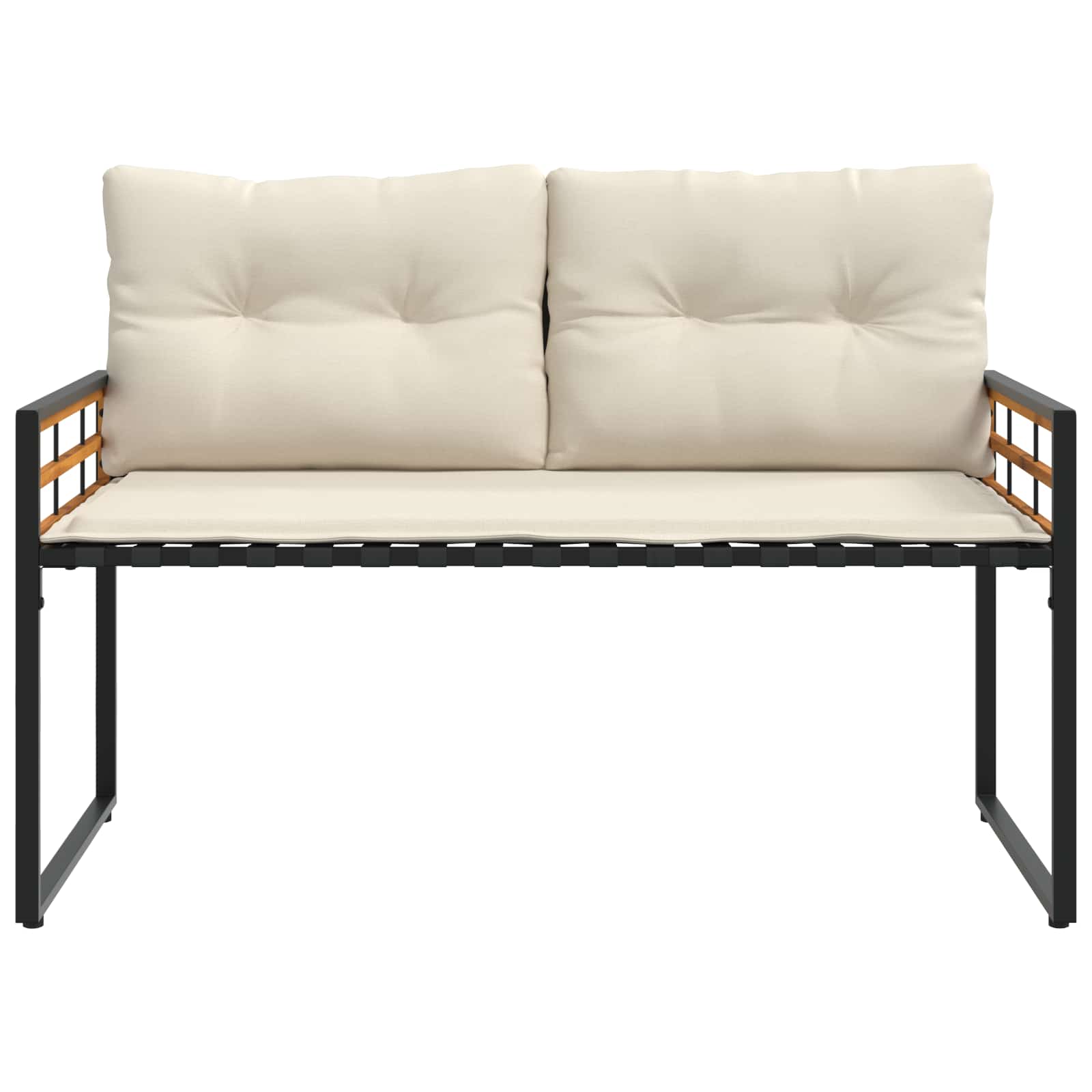 Banco de camada de madeira com almofada creme 114 x 55 x 77 cm