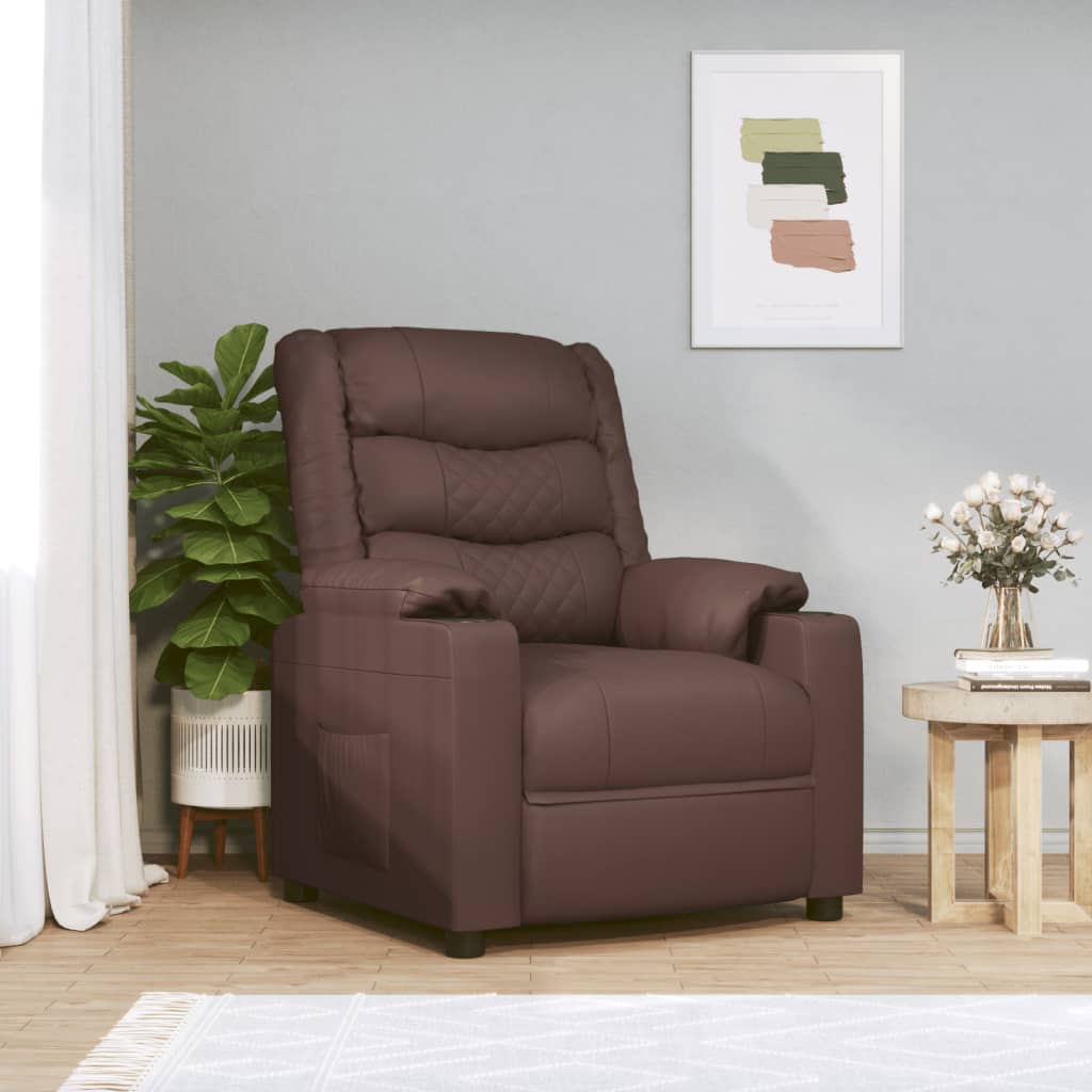 Poltrona reclinável couro artificial castanho