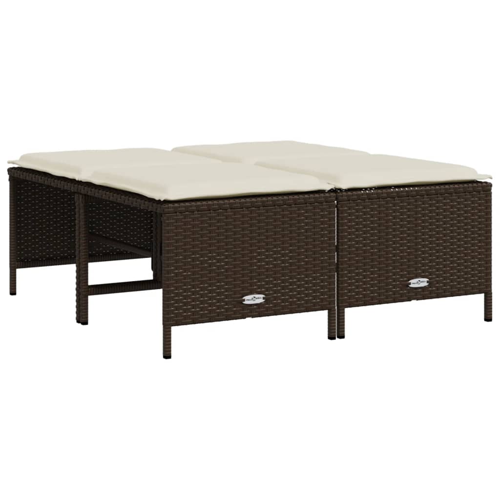 5 Pcs conjunto sofás p/ jardim c/ almofadões vime PE castanho