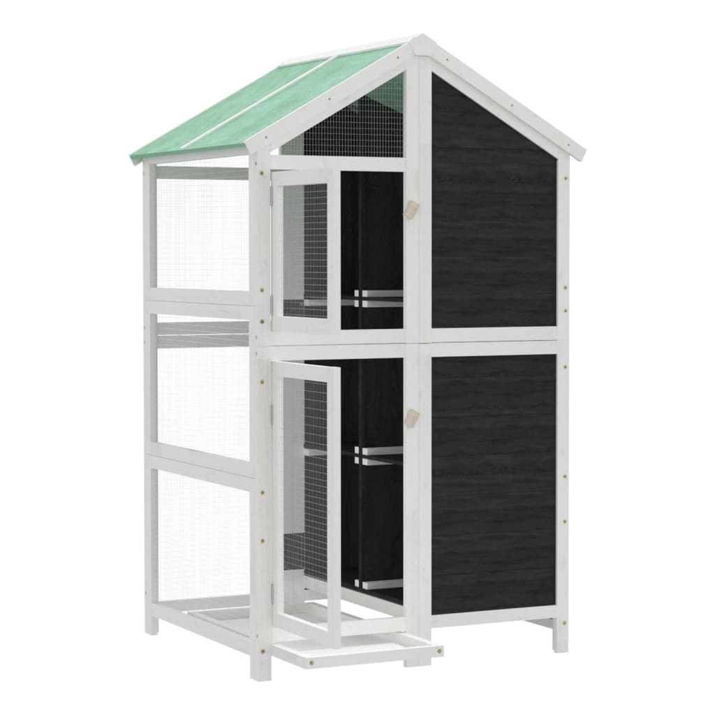 Gaiola para pássaros 97x81x152 cm pinho maciço cinzento