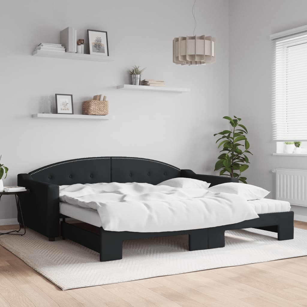Sofá-cama com gavetão e colchões 100x200 cm tecido preto