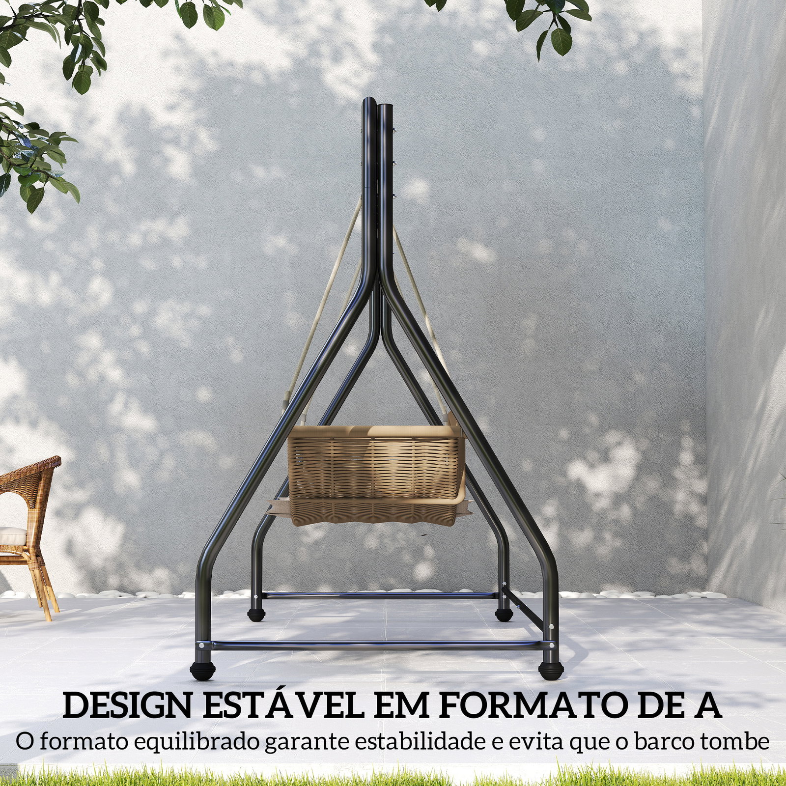 Estrutura de balanço em aço para 2 ou 3 assentos capacidade de 360 kg 210x117x175 cm preto