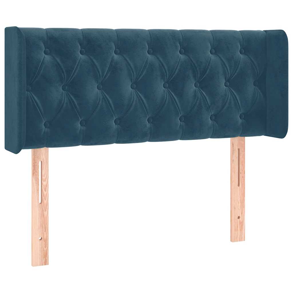 Cabeceira cama c/ luzes LED veludo 103x16x78/88 cm azul-escuro