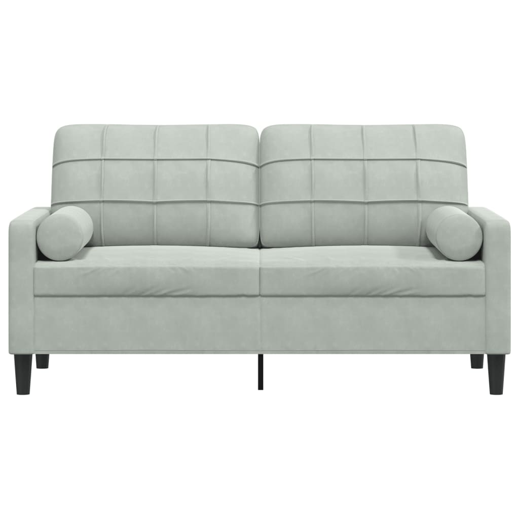 Sofá 2 lugares + almofadas decorativas 140cm veludo cinza-claro