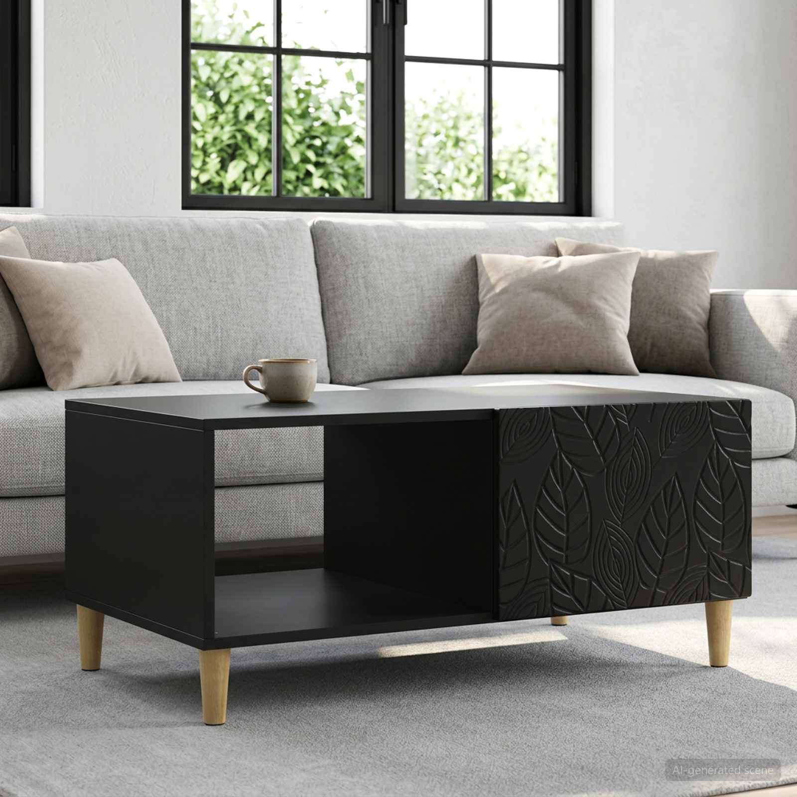 Mesa de centro preto 90 x 50 x 40 cm derivados de madeira