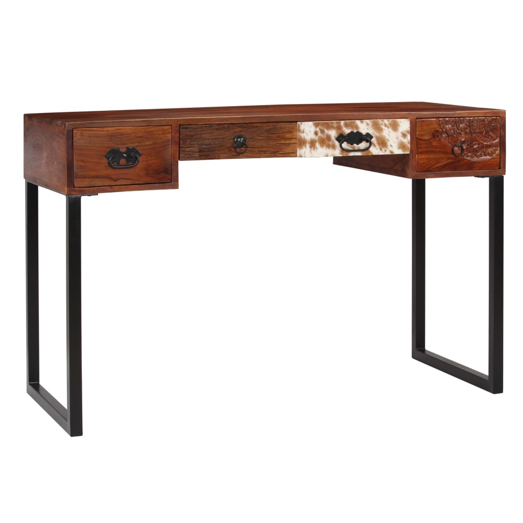 Secretária madeira acácia maciça/couro genuíno 117x50x76cm