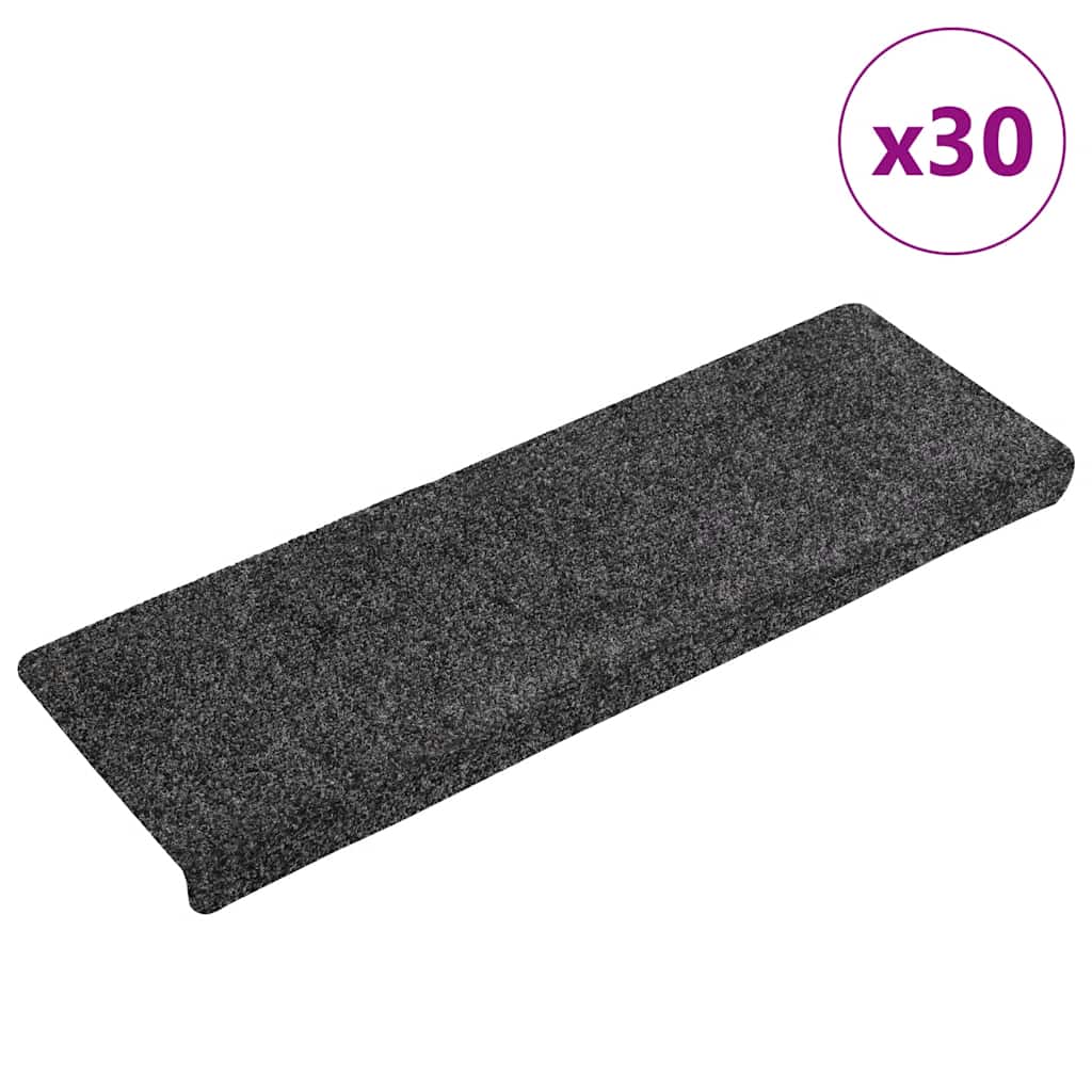 Tapetes de escada autoadesivos 30 peças 65x21x4 cm cinzento escuro com borda retangular
