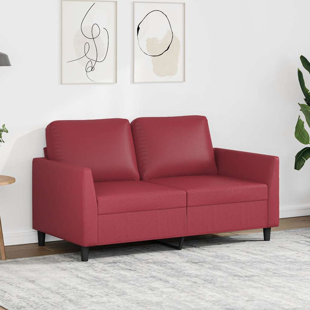 Sofá de 2 lugares 120 cm couro artificial vermelho tinto