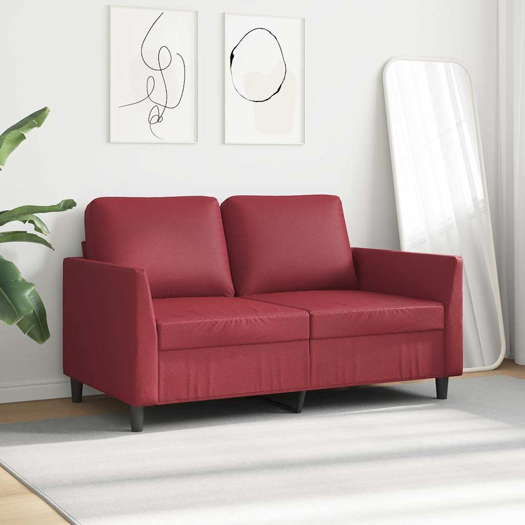 Sofá de 2 lugares 120 cm couro artificial vermelho tinto