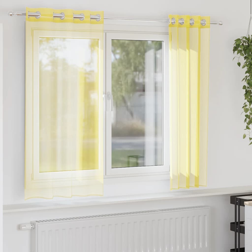 Cortinas de voile com ilhós 2 pcs amarelo