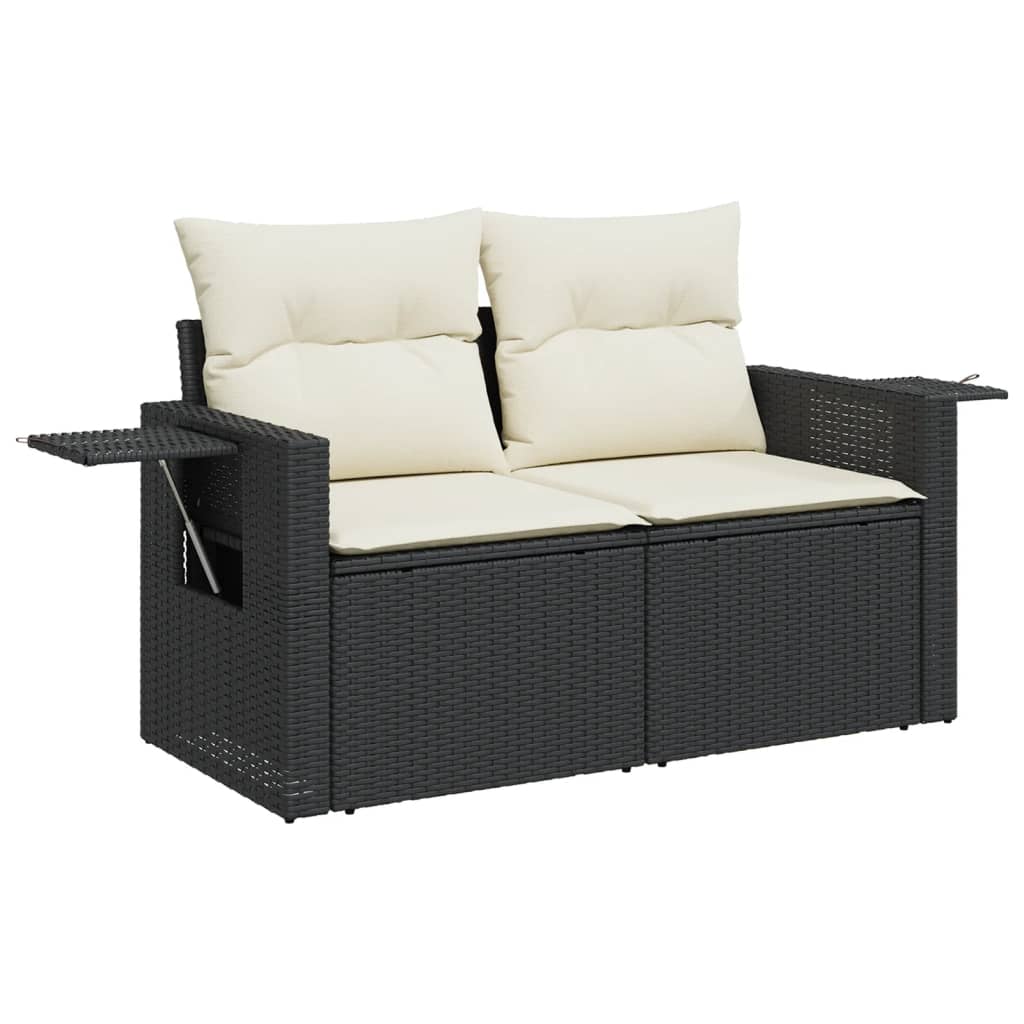 11 Pcs conjunto sofás de jardim c/ almofadões vime PE preto