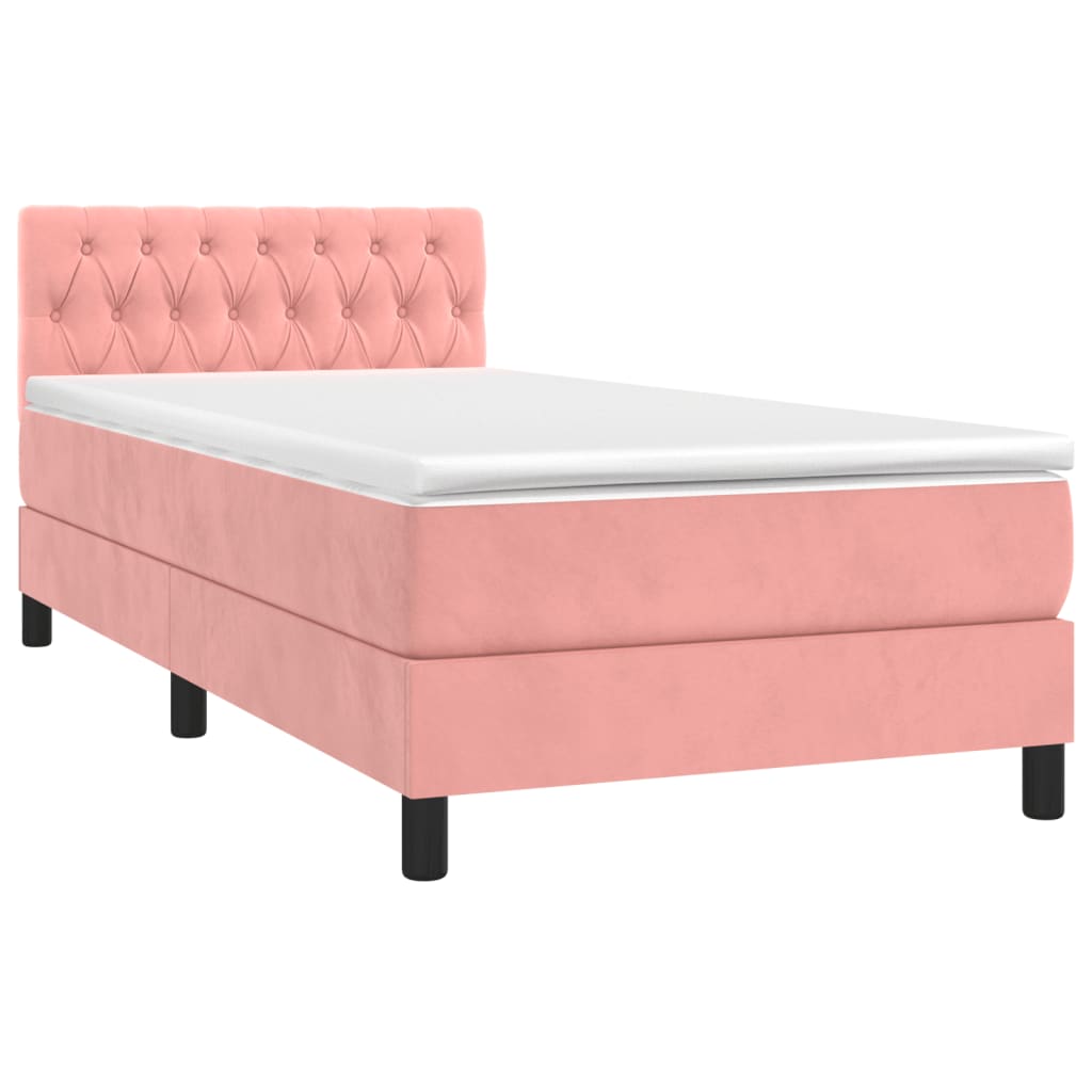 Cama box spring c/ colchão/LED 90x190 cm veludo rosa