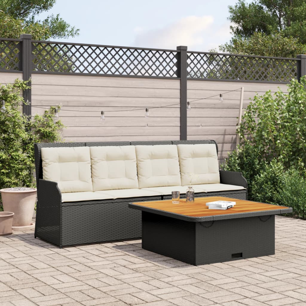 3 Pcs conjunto sofás de jardim com almofadões vime PE preto