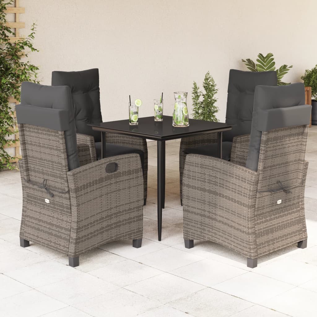 5 Pcs conjunto de jantar p/ jardim c/ almofadões vime PE cinza