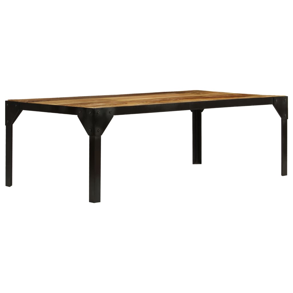 Mesa de centro madeira de mangueira maciça áspera e aço 110 cm
