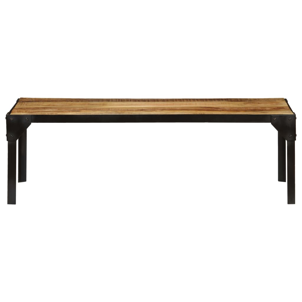 Mesa de centro madeira de mangueira maciça áspera e aço 110 cm