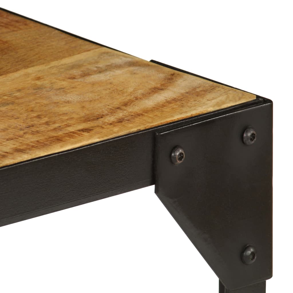 Mesa de centro madeira de mangueira maciça áspera e aço 110 cm
