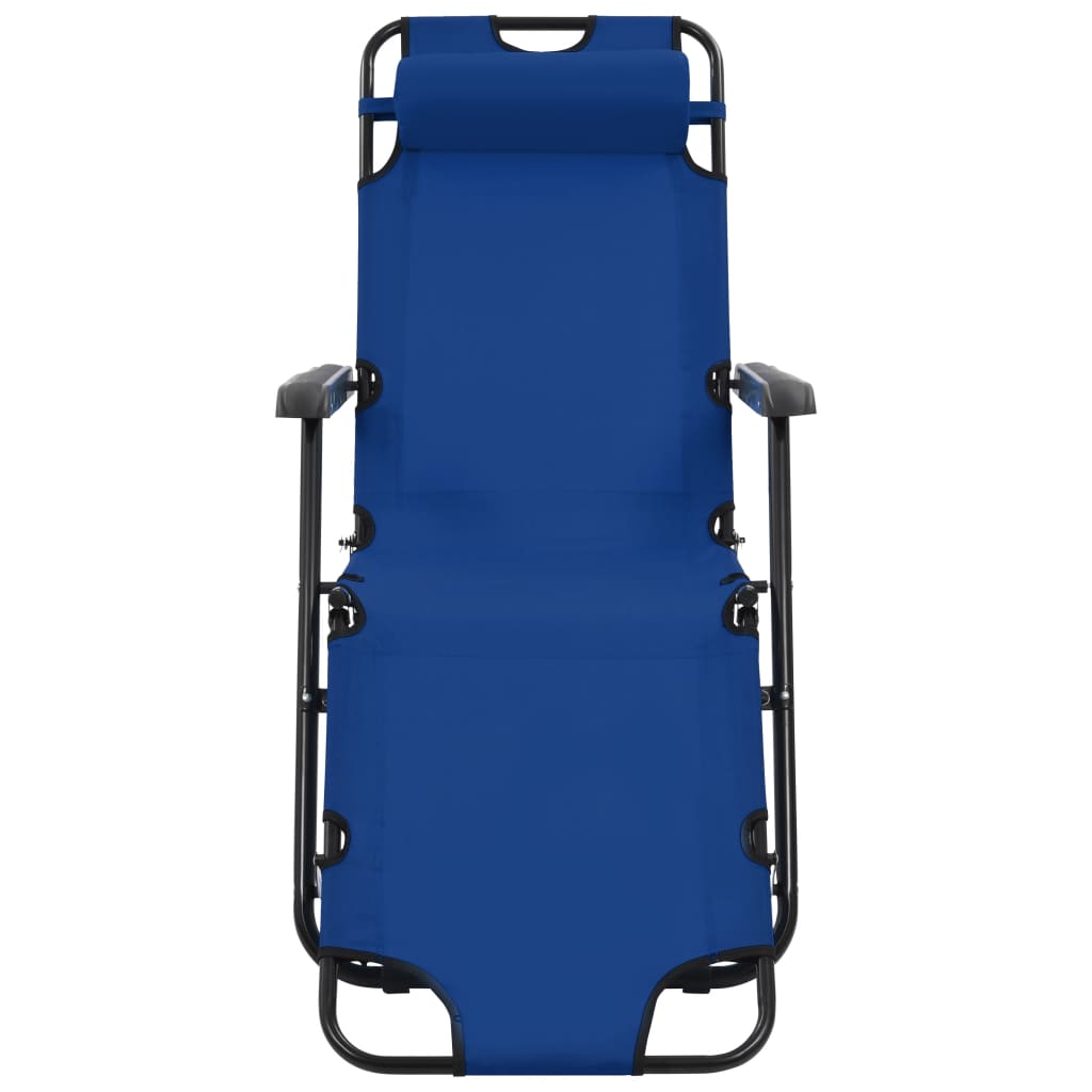 Espreguiçadeiras dobráveis com apoios de pé 2 pcs aço azul