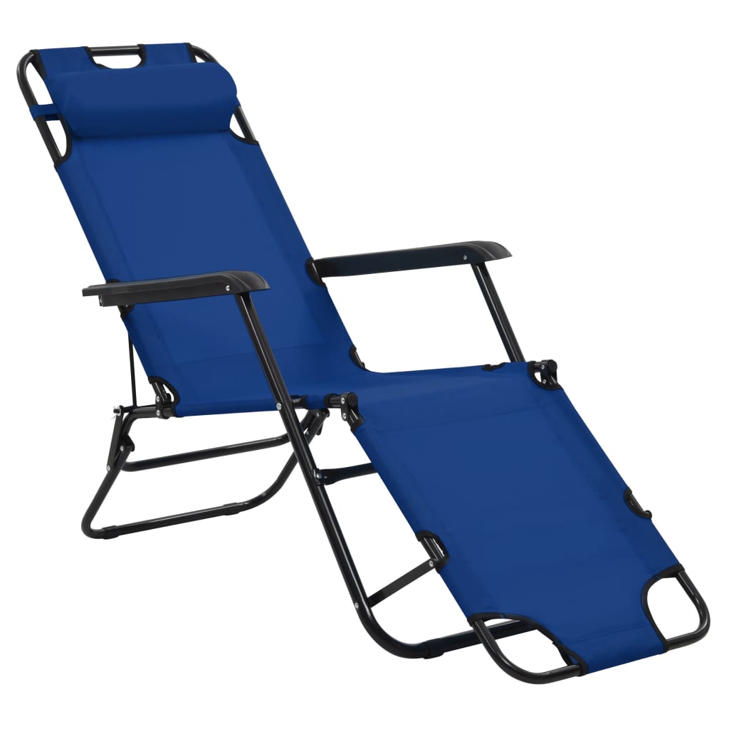 Espreguiçadeiras dobráveis com apoios de pé 2 pcs aço azul