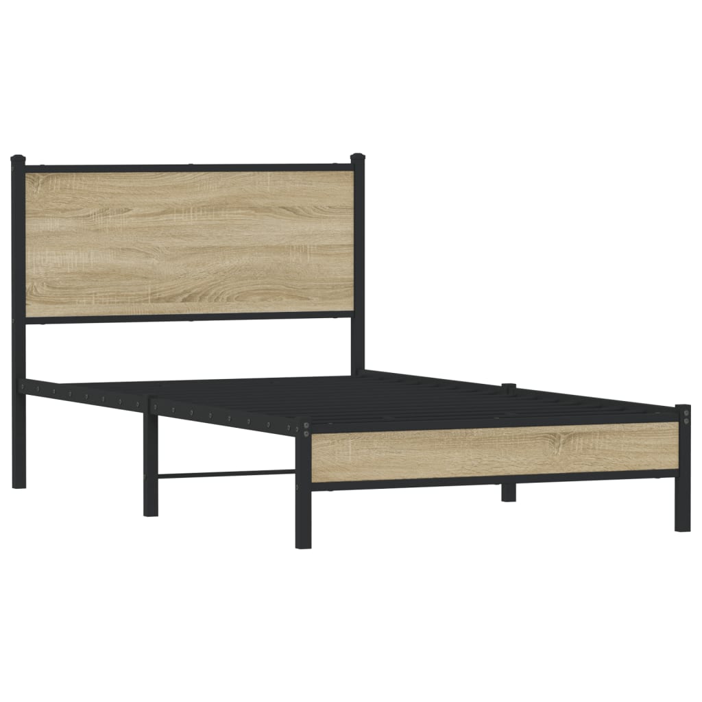 Estrutura de cama sem colchão 100x200 cm metal carvalho sonoma