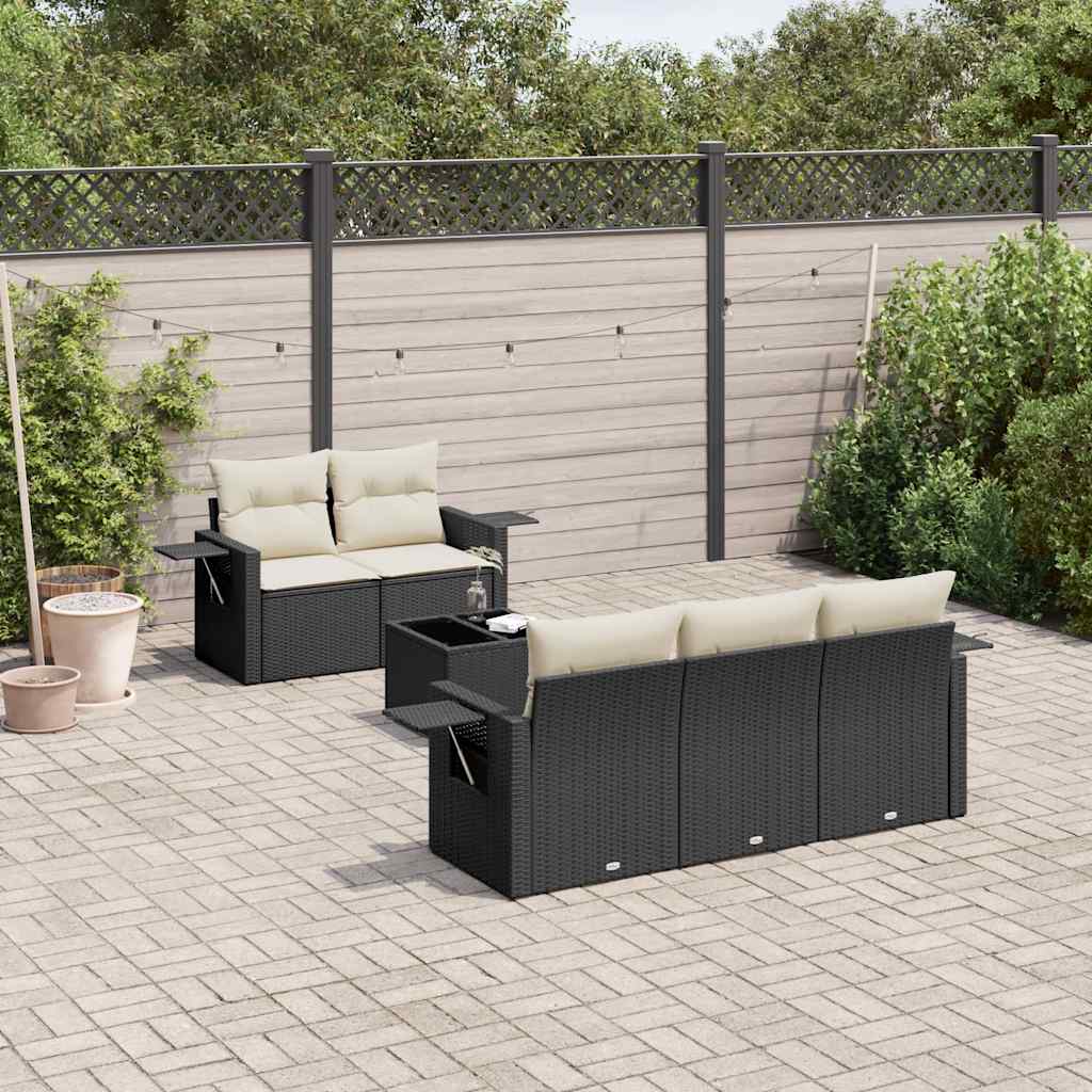 6 Pcs conjunto sofás de jardim c/ almofadões vime PE preto