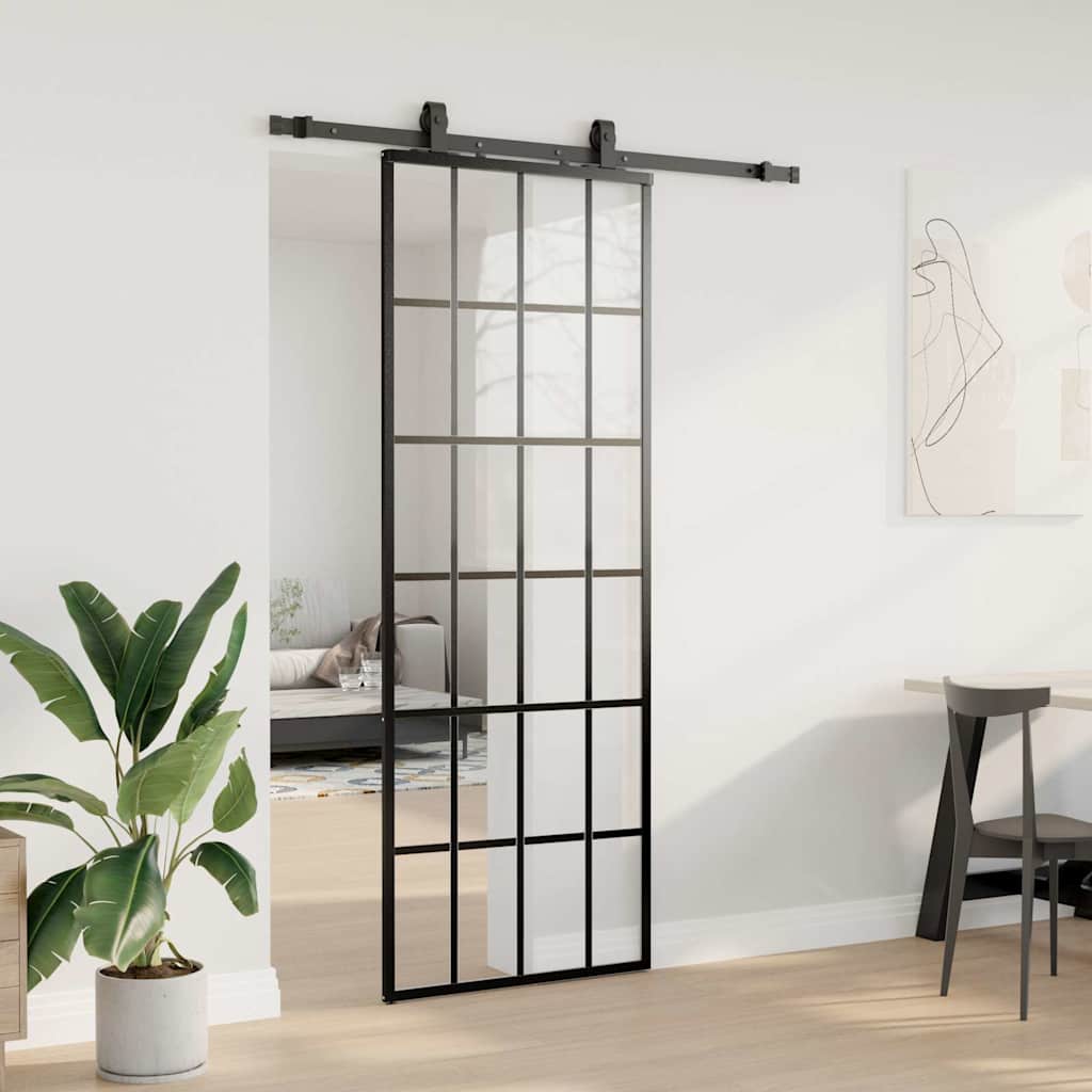 Porta deslizante c/ conj. ferragens 76x205cm vidro esg preto