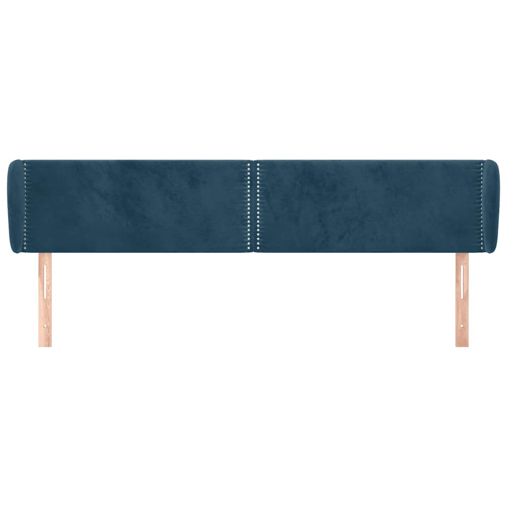 Cabeceira de cama c/ abas veludo 203x23x78/88cm azul-escuro