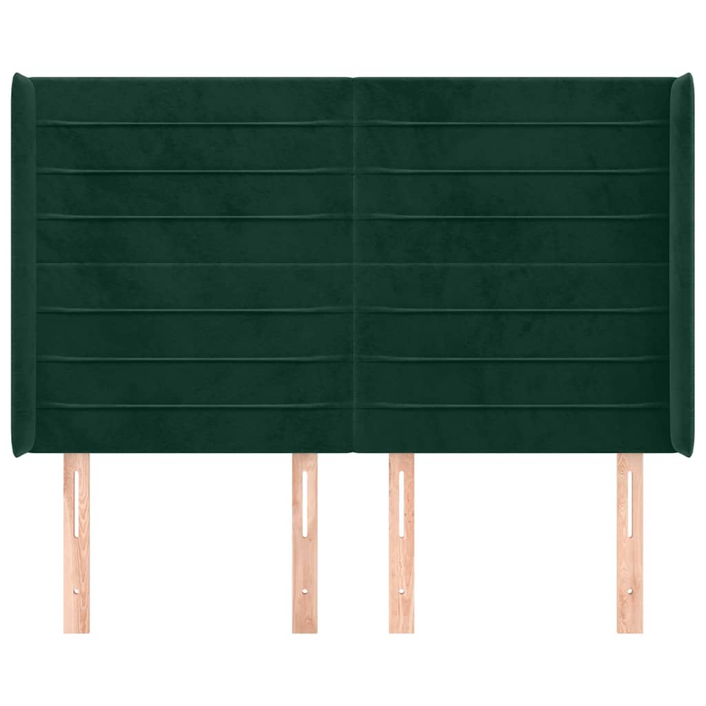 Cabeceira cama c/ abas veludo 147x16x118/128 cm verde-escuro