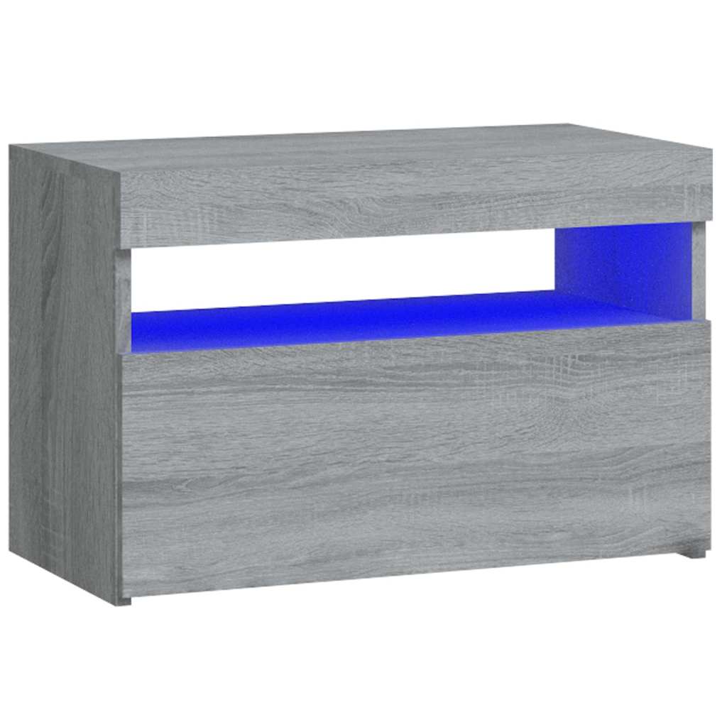 Mesa de cabeceira c/ leds 60x35x40 cm cinzento sonoma