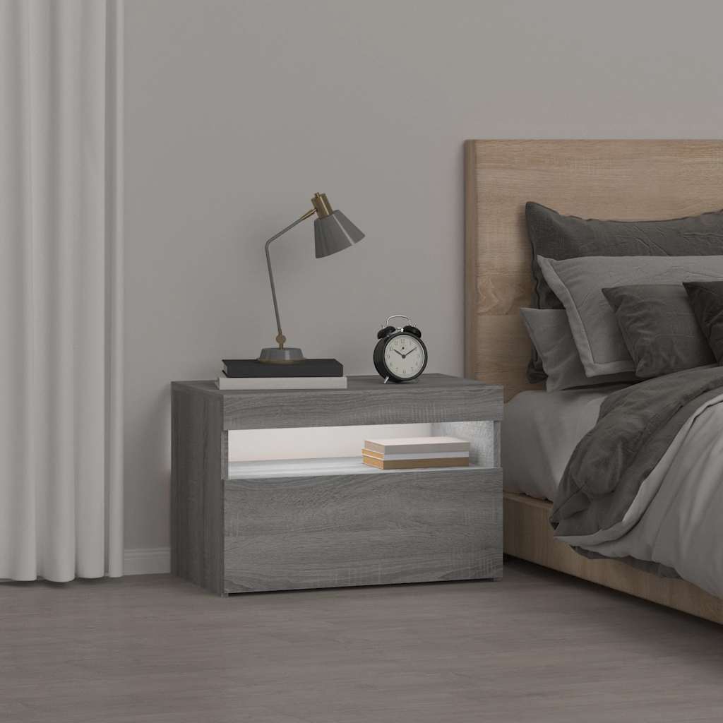 Mesa de cabeceira c/ leds 60x35x40 cm cinzento sonoma