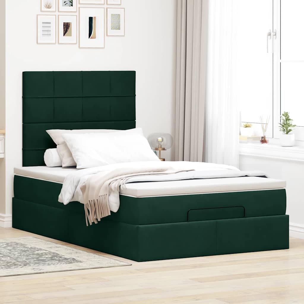 Estrutura de cama otomana com colchões verde escuro veludo