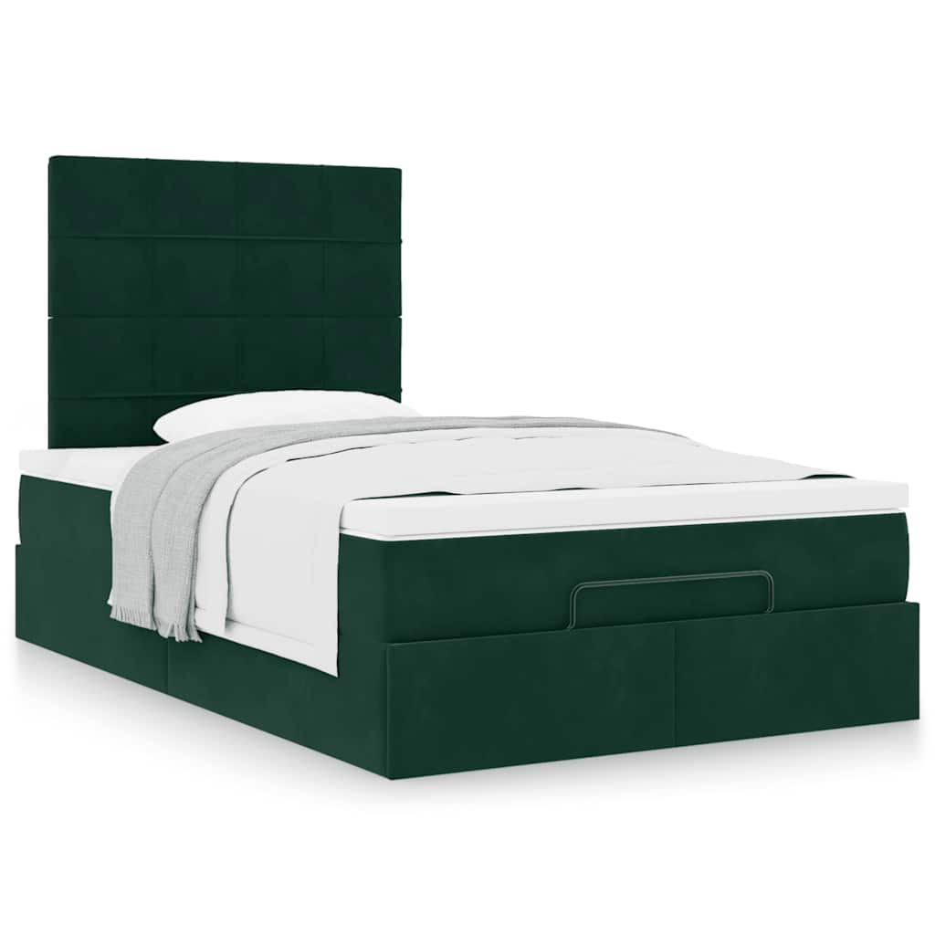 Estrutura de cama otomana com colchões verde escuro veludo