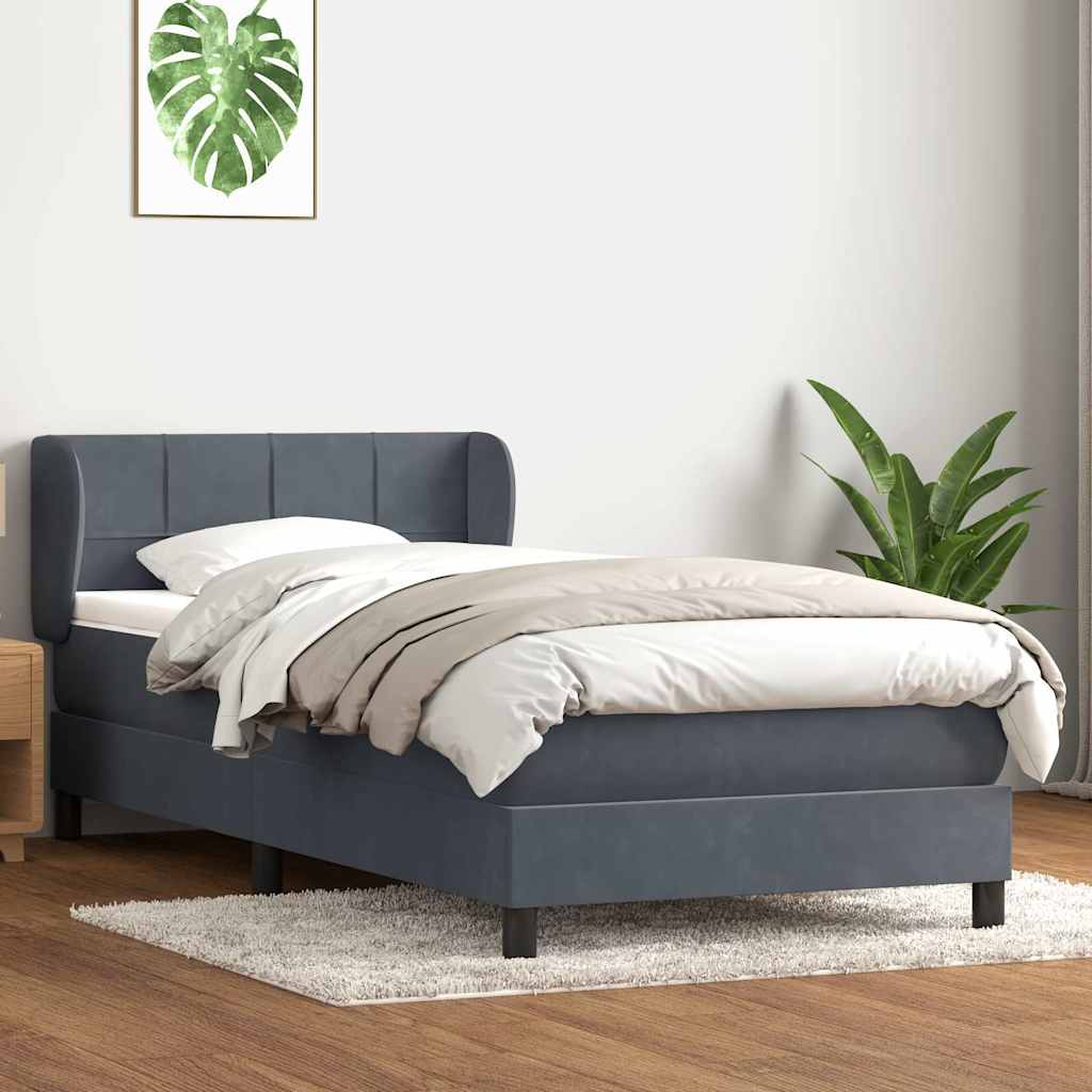 Cama com molas/colchão cinza-escuro 80x220 cm veludo