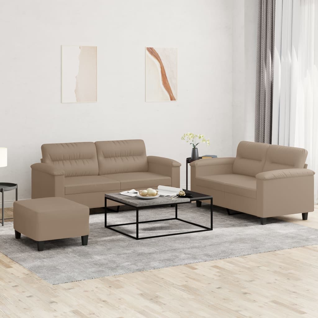 3 Pcs conjunto sofás c/ almofadões couro artificial cappuccino