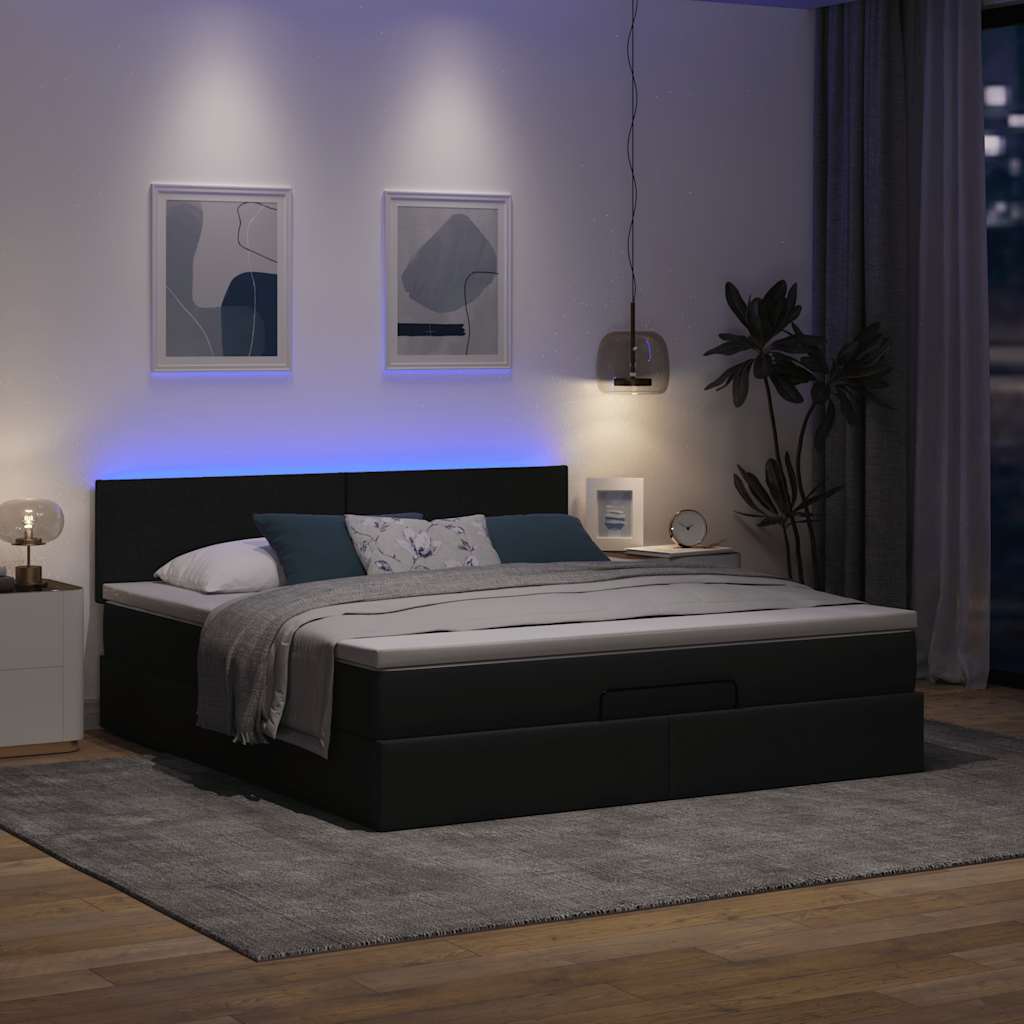 Cama otomana com colchão & leds 180x200cm tecido cinza-escuro