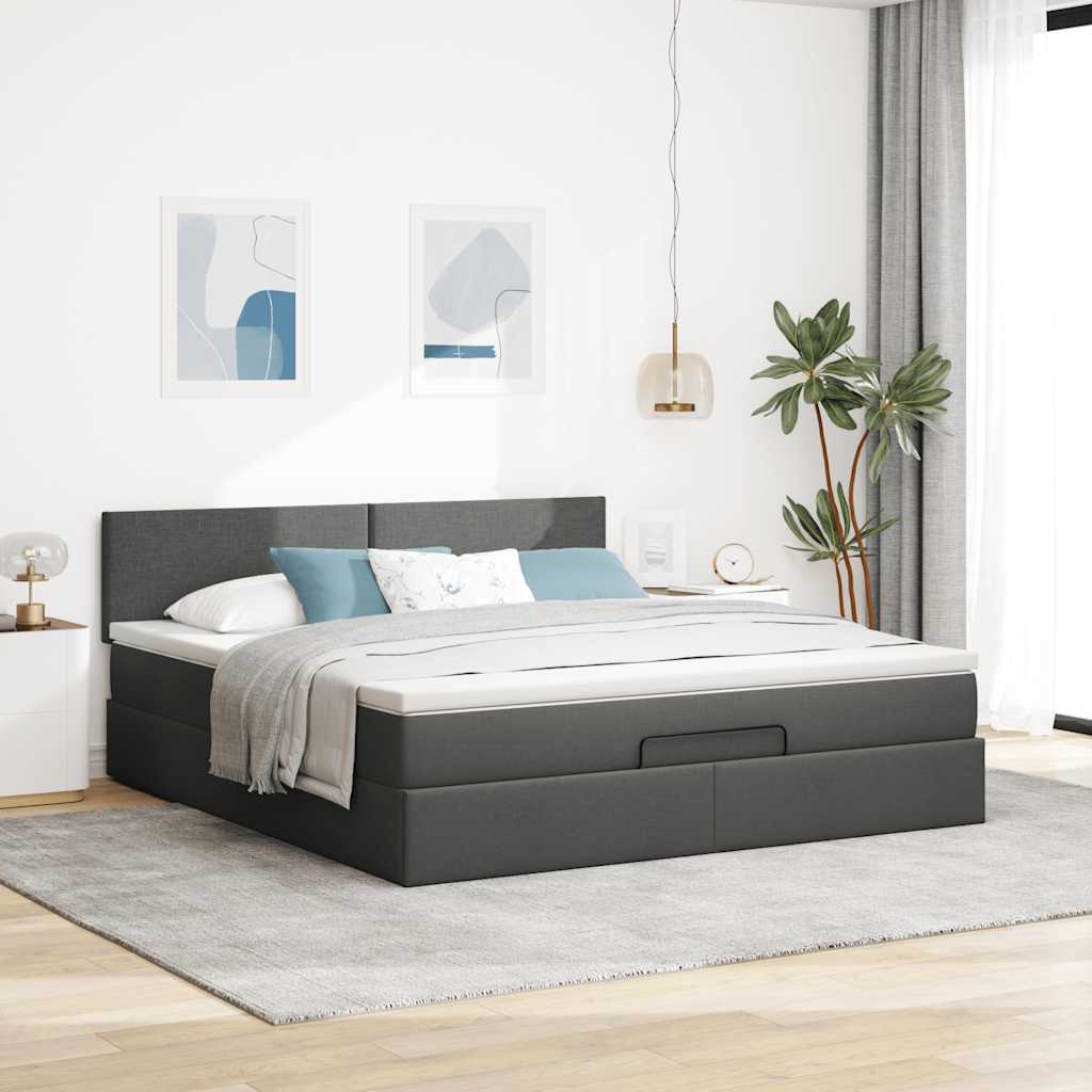 Cama otomana com colchão & leds 180x200cm tecido cinza-escuro