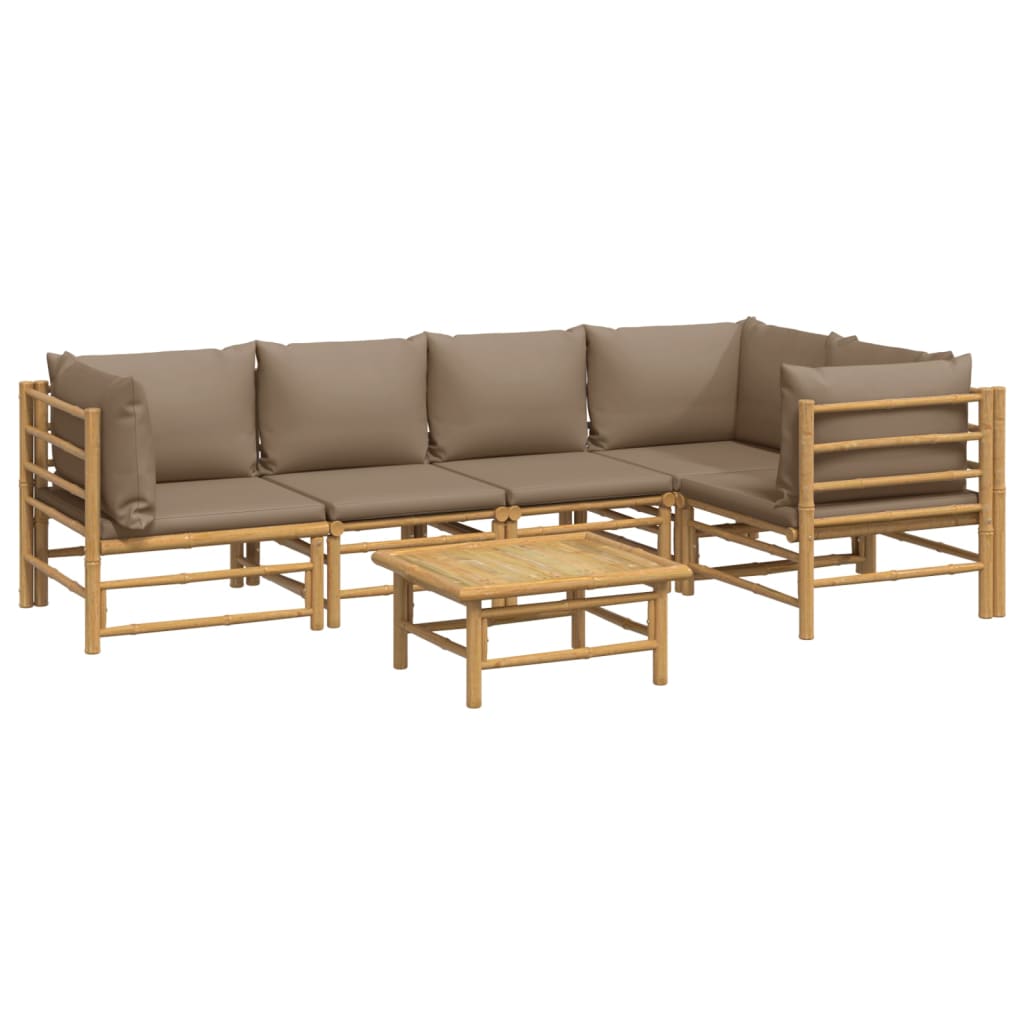 6 Pcs conj. lounge jardim bambu almofadões cinzento-acastanhado