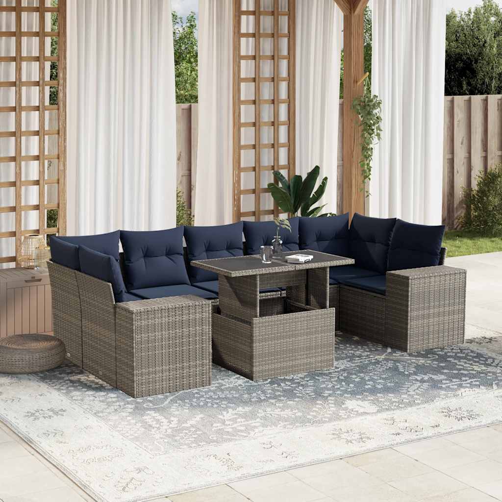 Conjunto de sofá de jardim com 8 peças e almofadas em rattan sintético cinza