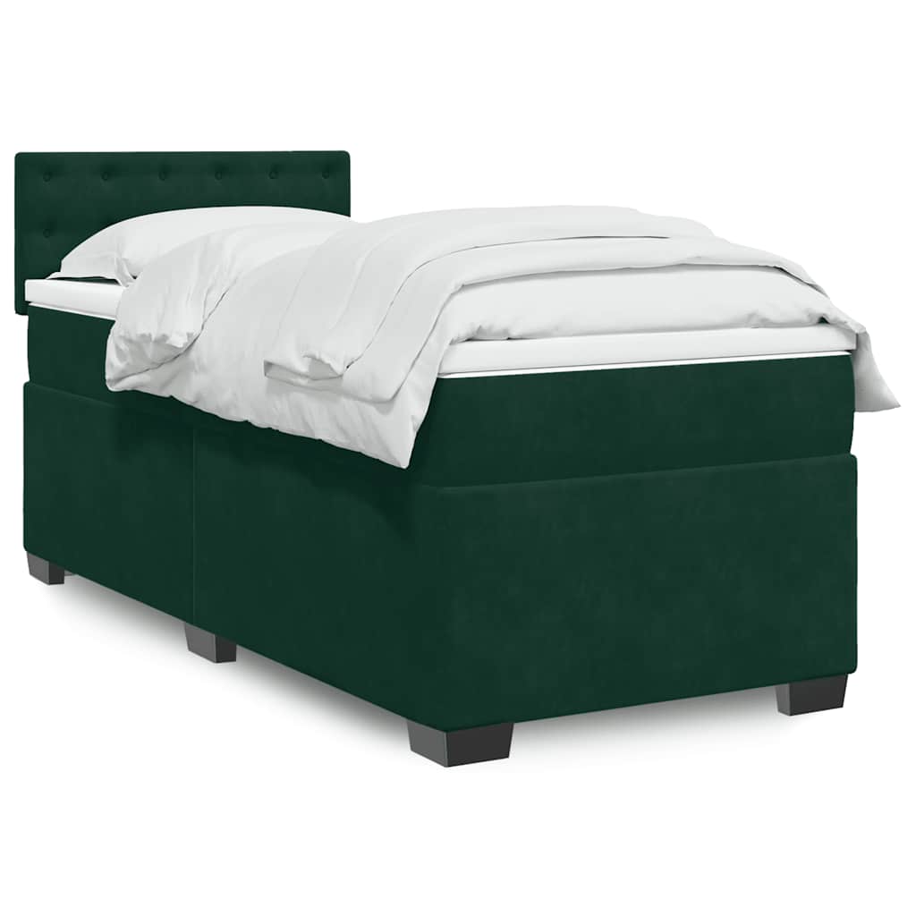 Cama com molas/colchão 100x200 cm veludo verde-escuro